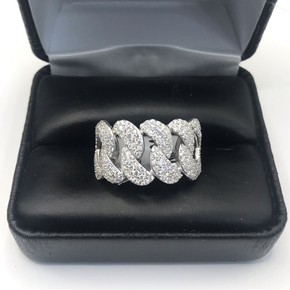 925 Sterling Silver 2.50CT MOISSANITE Cuban Chain Link Ring size 12